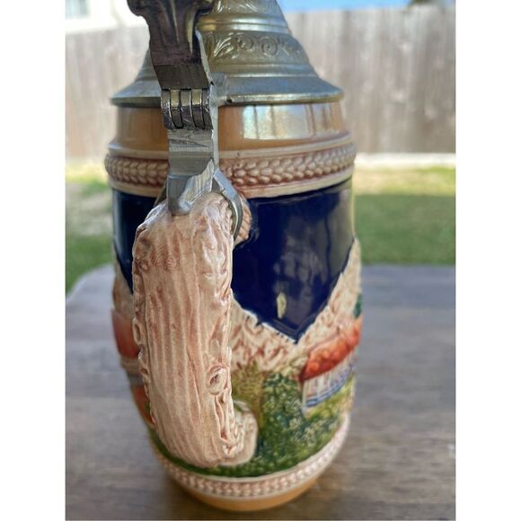 Vintage German Beer Stein Handmade Handpainted Pewter Lid Ramstein Pfalz Town - Picture 4 of 15